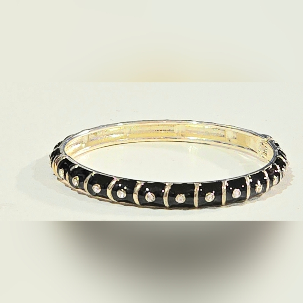Nordstrom Sequin NYC Black Enamel &‎ Crystals Hinge Bangle Bracelet NWOT